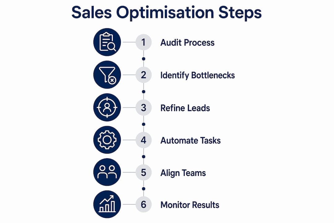 Infographic showing vertical flow of sales optimisation steps