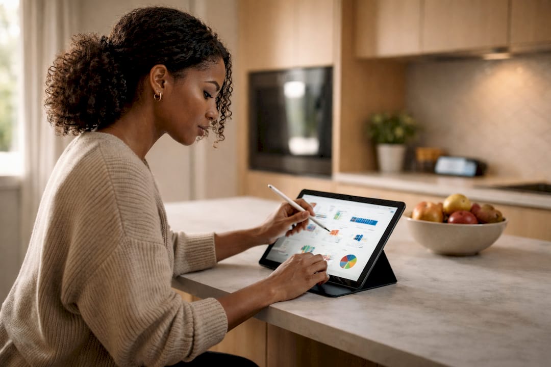 Woman using tablet for revenue automation tasks