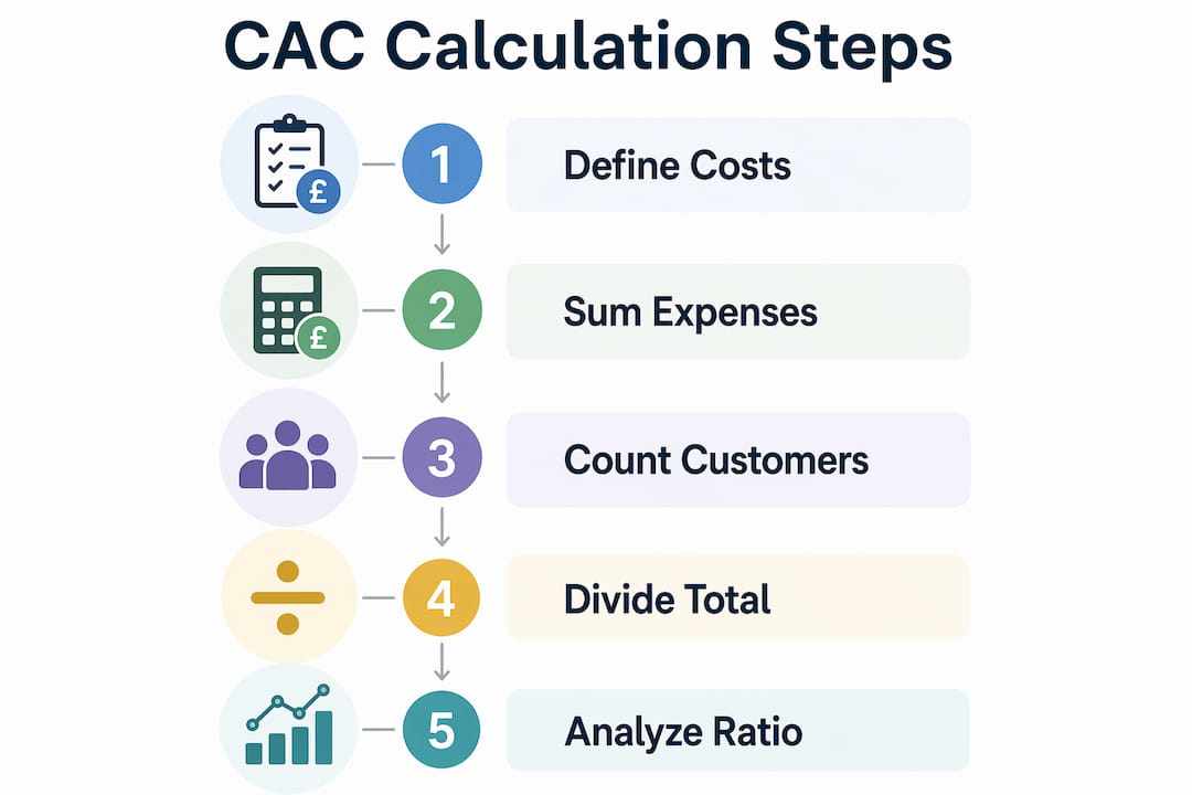 Infographic showing customer acquisition cost calculation steps