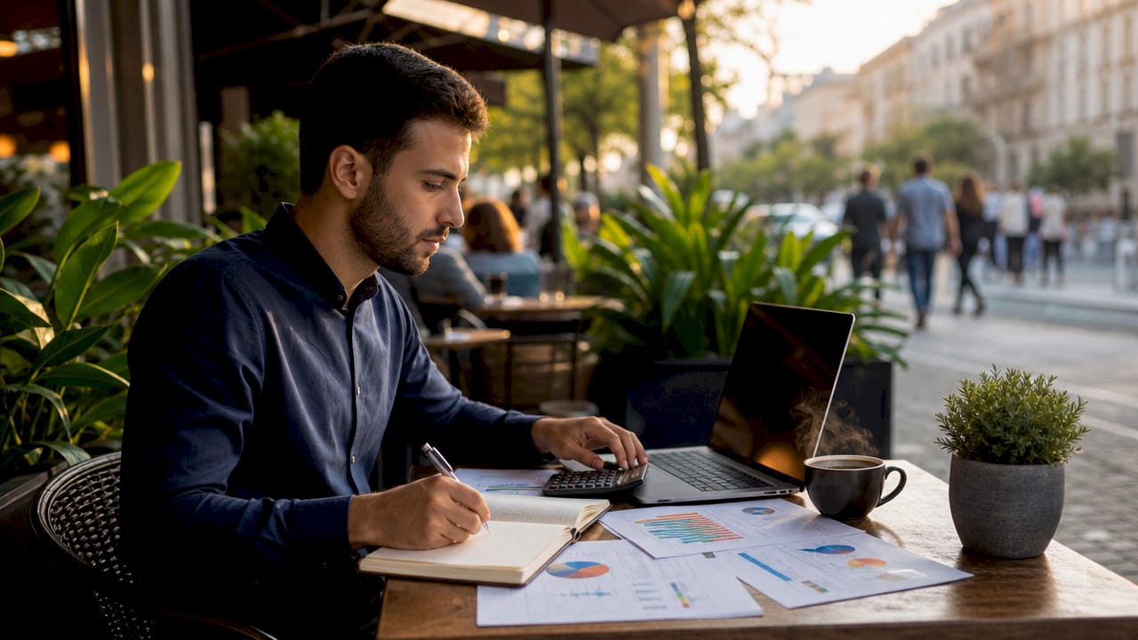 Hands calculating customer acquisition cost