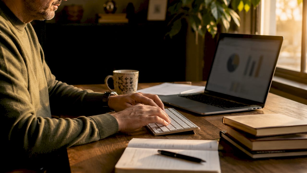 Hands typing on keyboard during Salesforce use