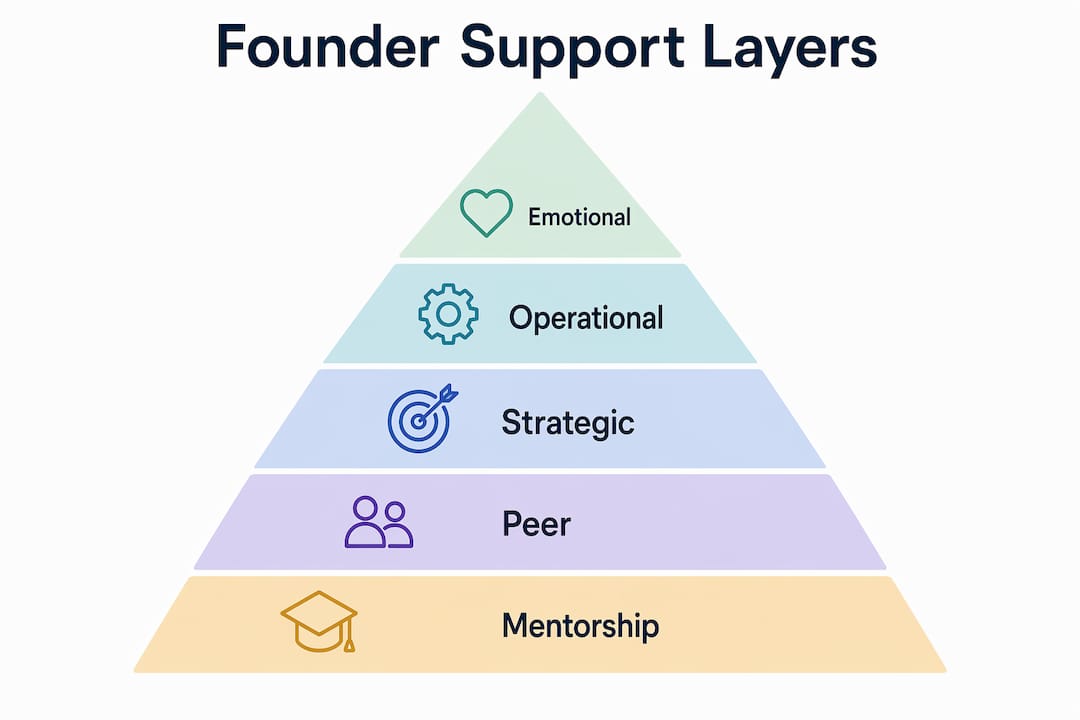 Infographic showing layered founder support pyramid