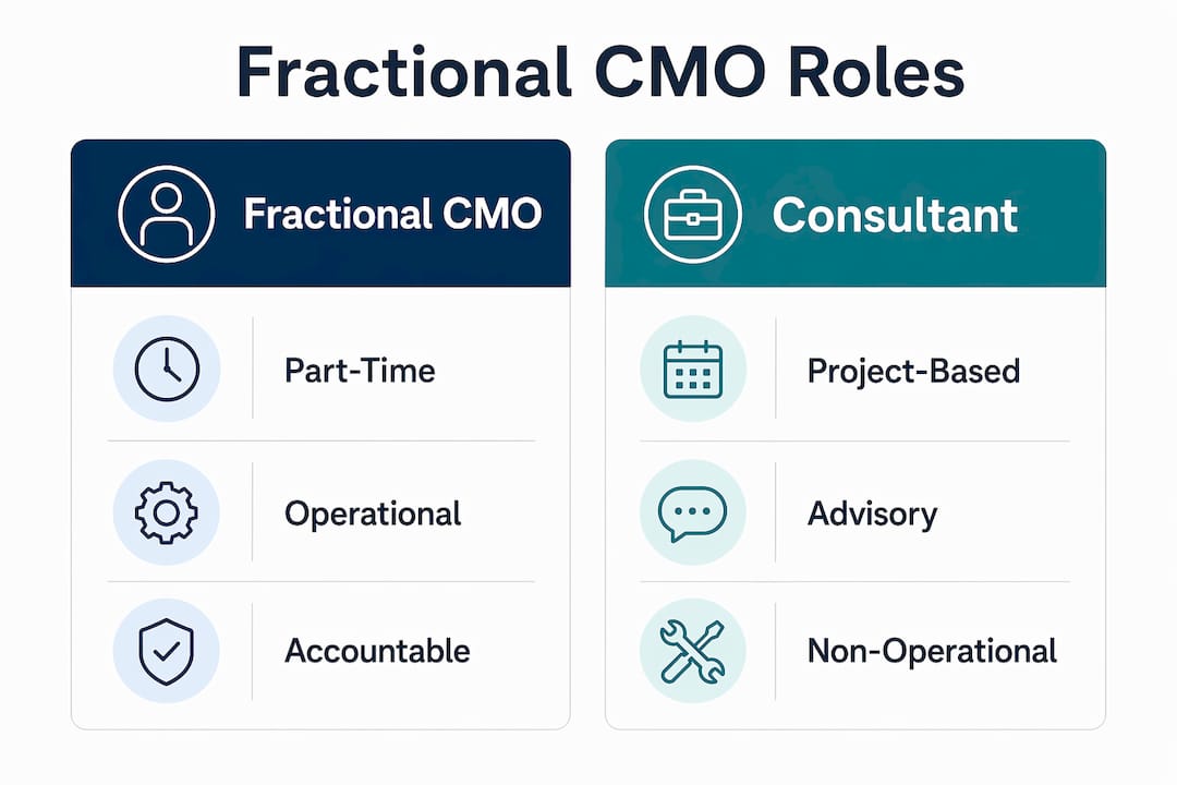 Infographic comparing fractional CMO and marketing consultant roles