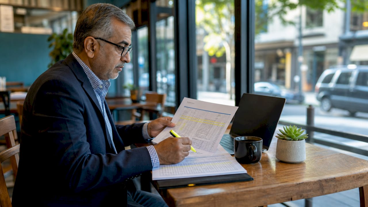 Hands highlighting CRM data audit document