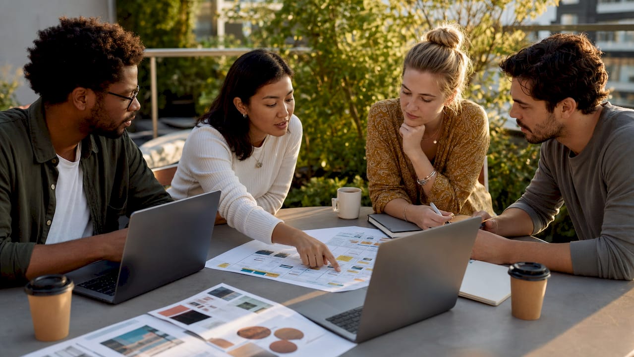 Team collaborating on brand perception strategy