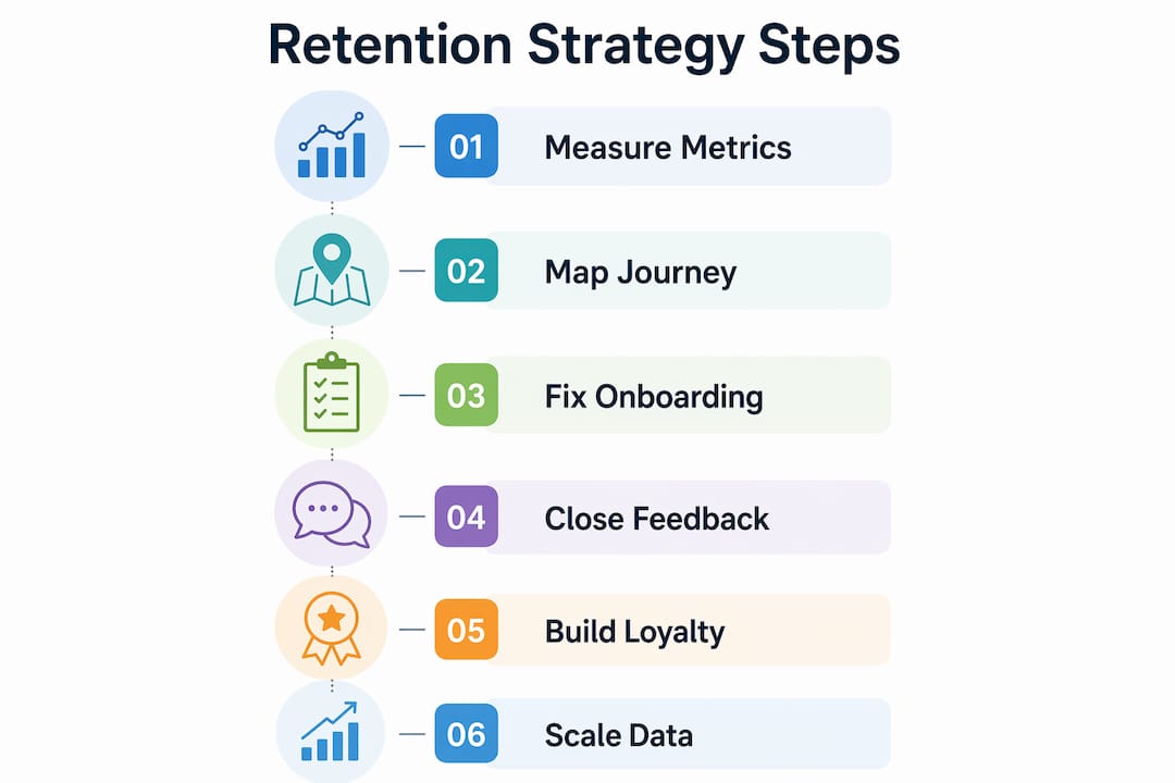 Infographic showing retention strategy step-by-step process