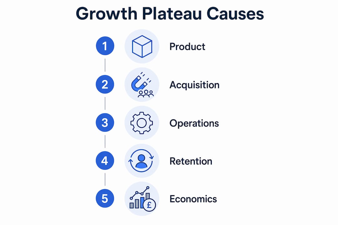 Infographic showing five main growth plateau causes