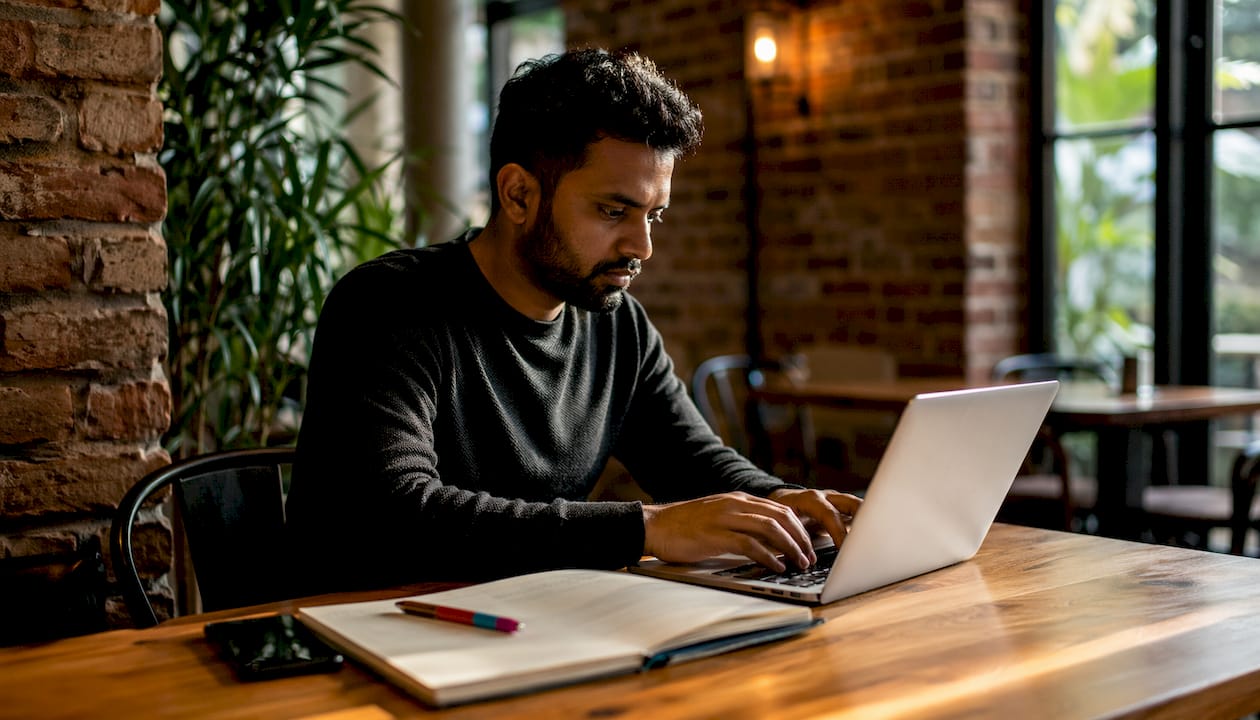 Hands typing laptop lead capture funnel notes