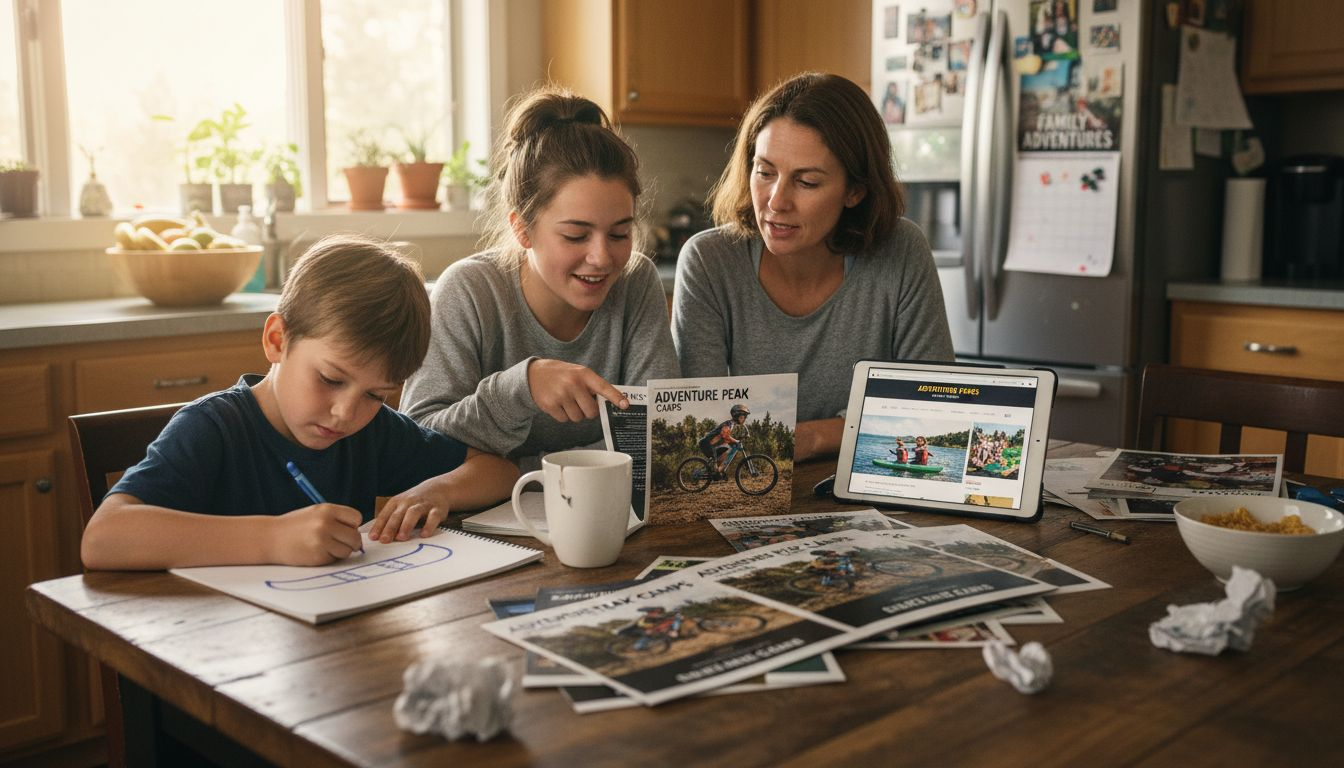 Family choosing summer camp program together