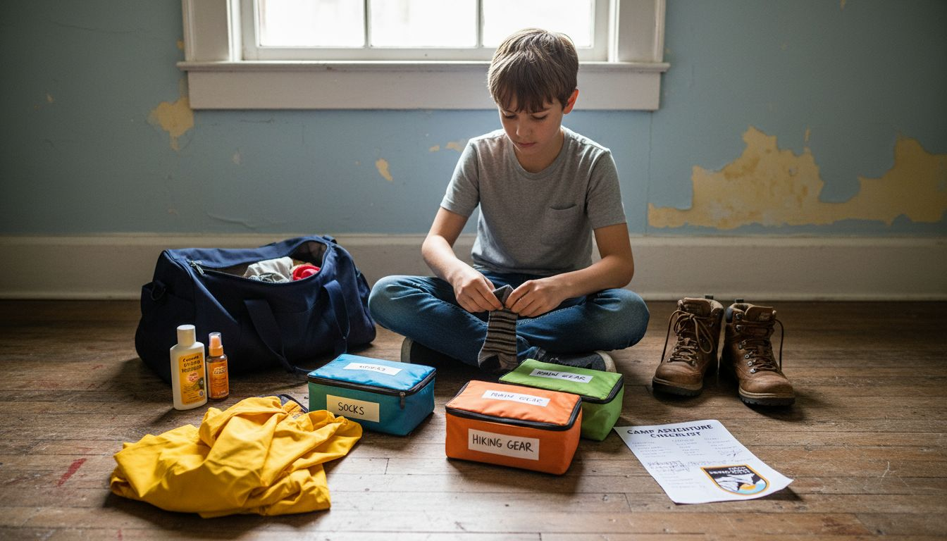 How to Prepare for Camp in Switzerland for Kids 2 Child organizing packing essentials for camp