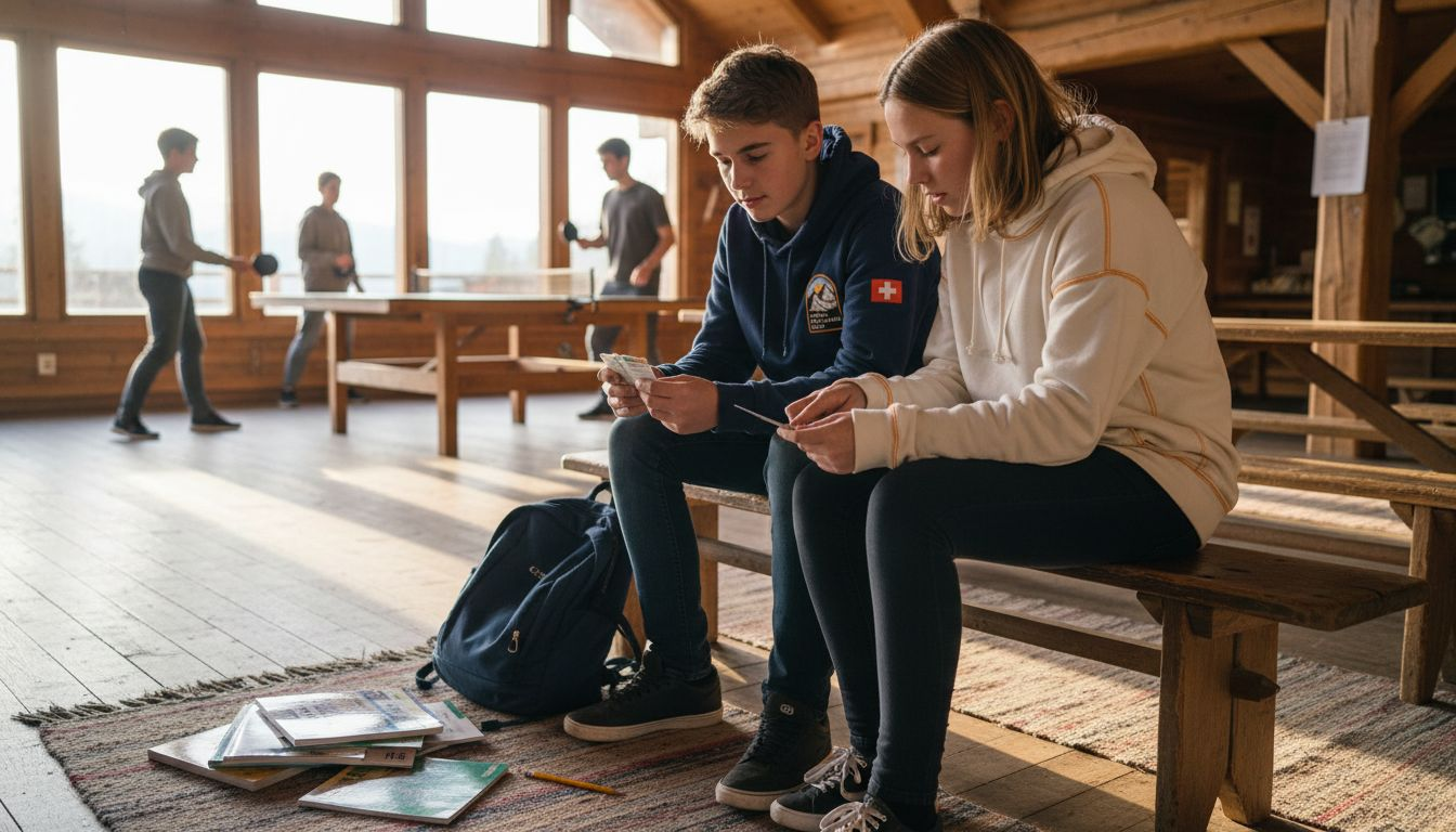 Campers practicing French in lodge