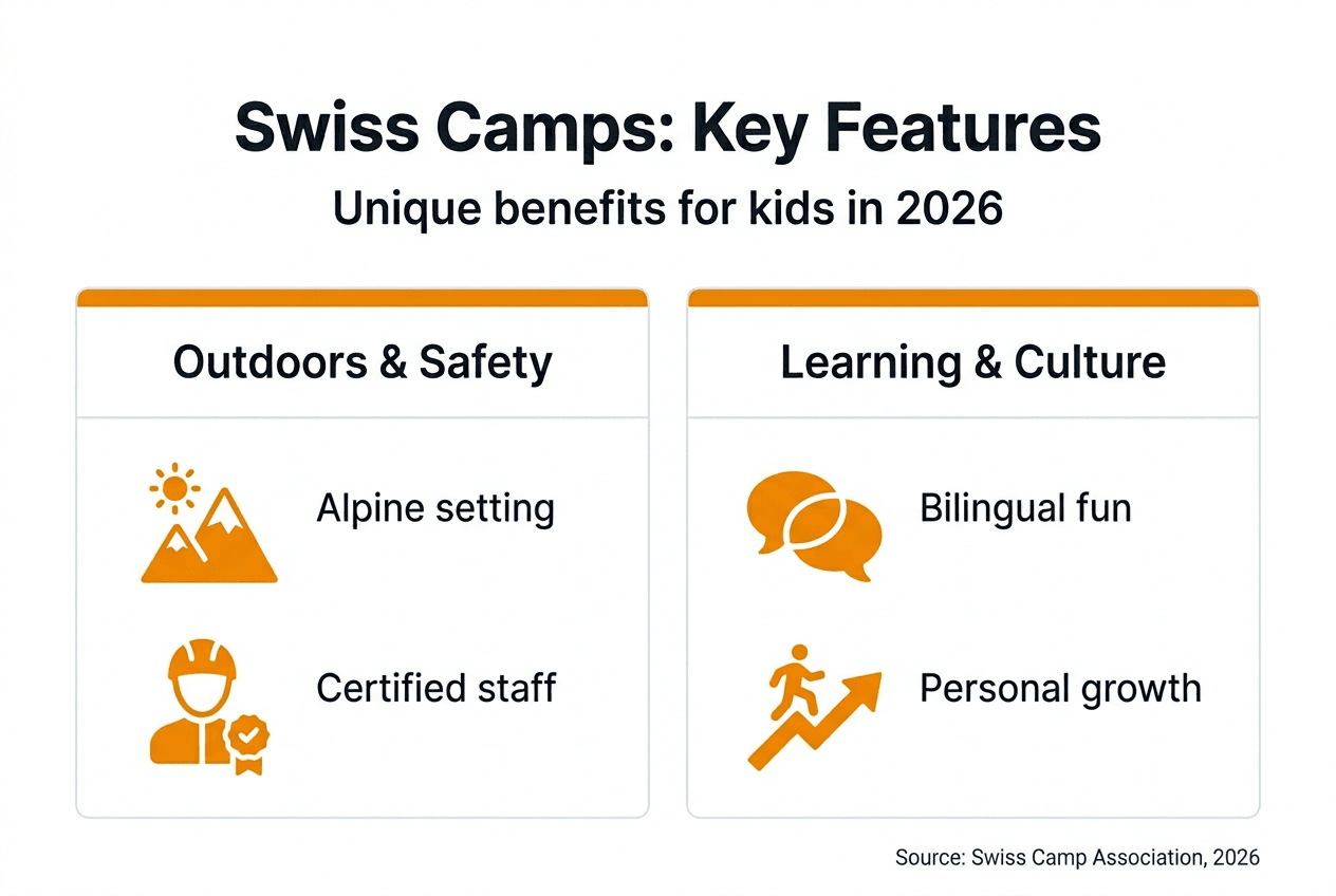 Infographic showing Swiss camp features and benefits