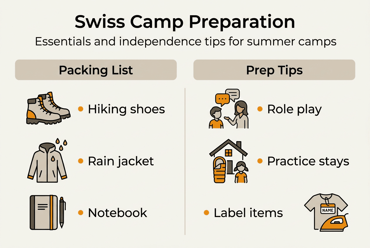 Infographic on Swiss camp essentials and tips