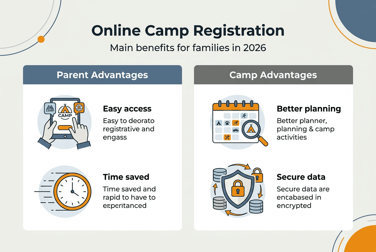 Infographic showing online camp registration benefits