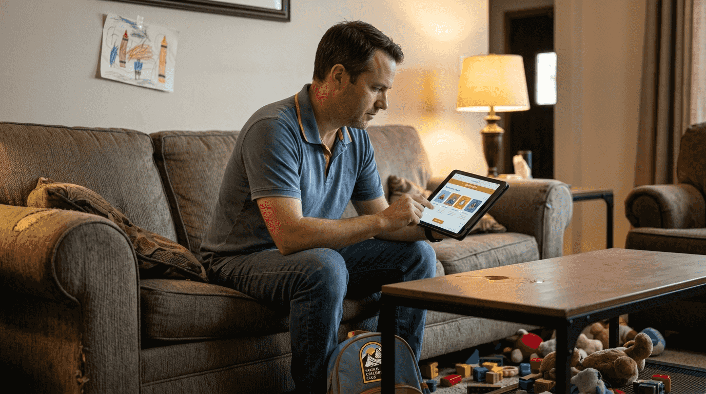 Father using camp portal for family registration