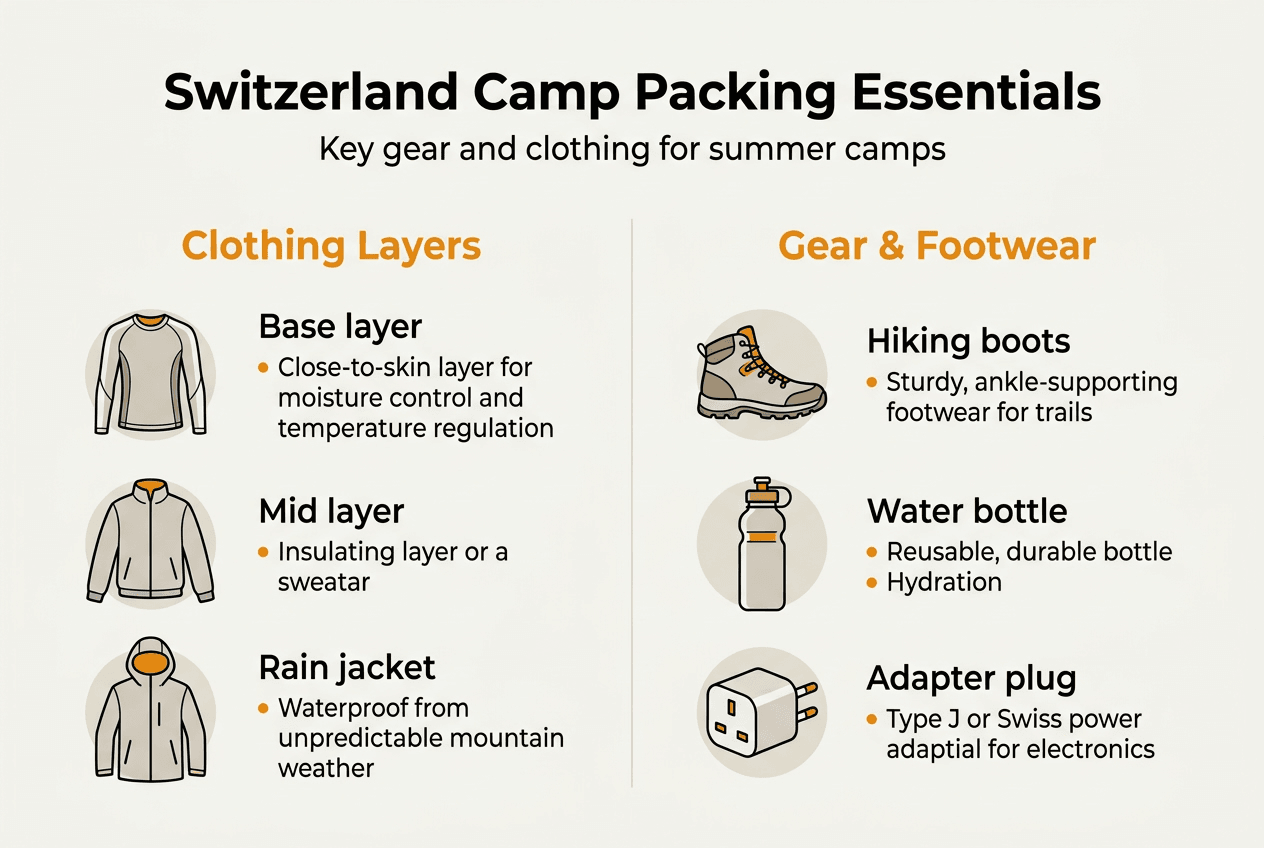 Infographic Switzerland camp essential gear list