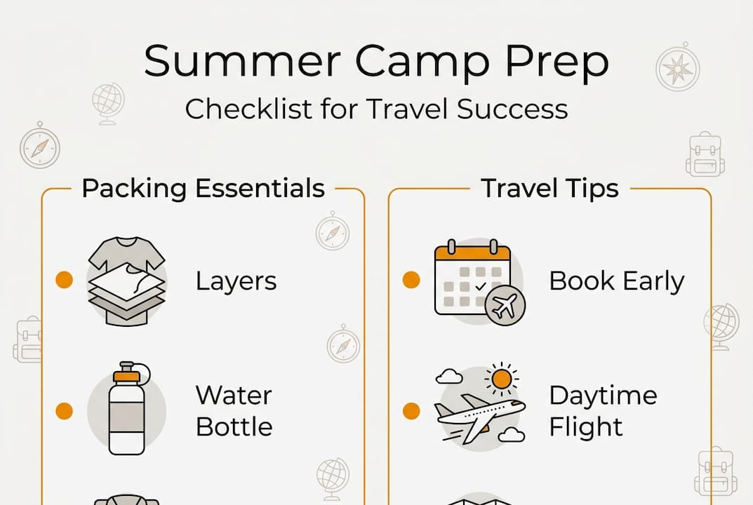 Infographic shows camp travel checklist and tips