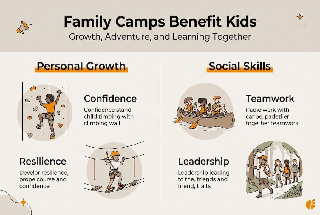Infographic showing family camp benefits for kids
