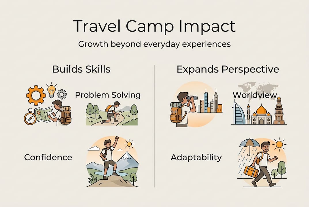 Infographic of travel camp skills and benefits