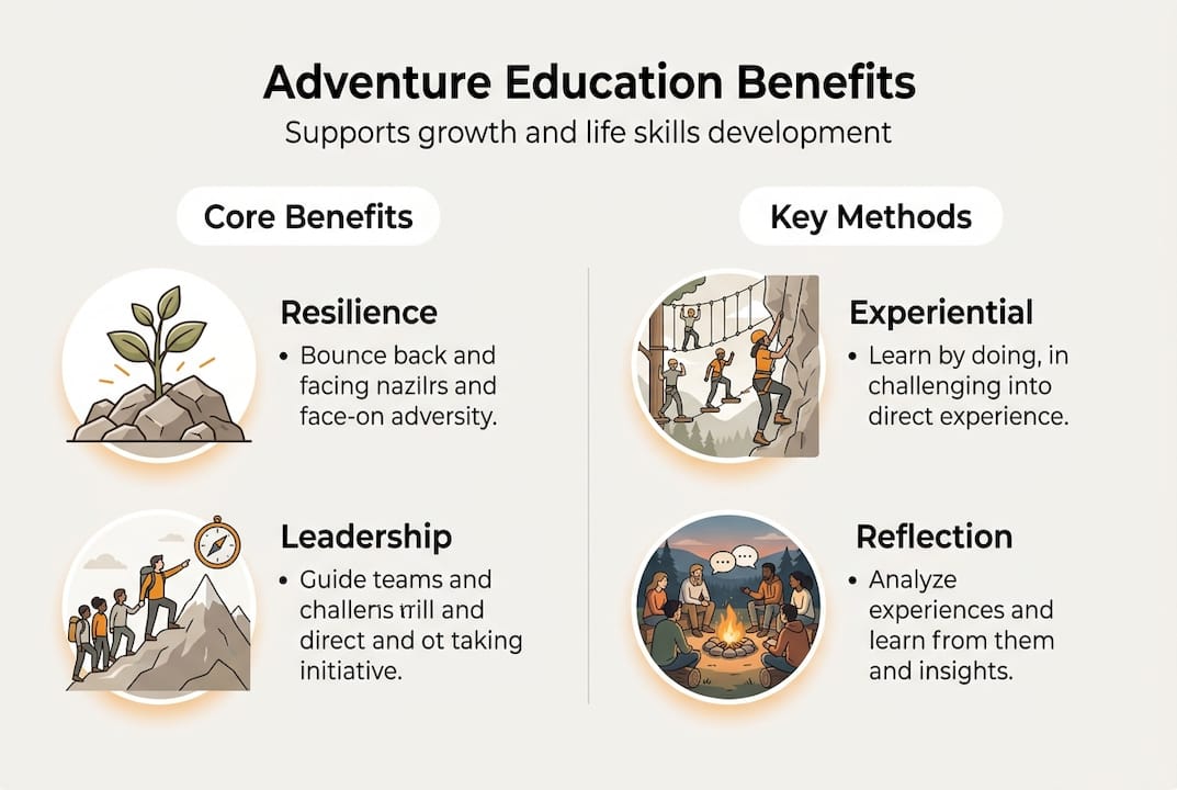 Infographic outlining adventure education benefits