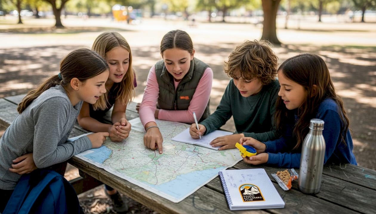 Why adventure activities matter for kids' growth 2 Children collaborating during outdoor map activity