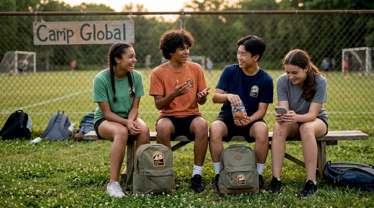 Benefits of international camps: confidence, language & friends 2 Teens from different countries laughing at camp