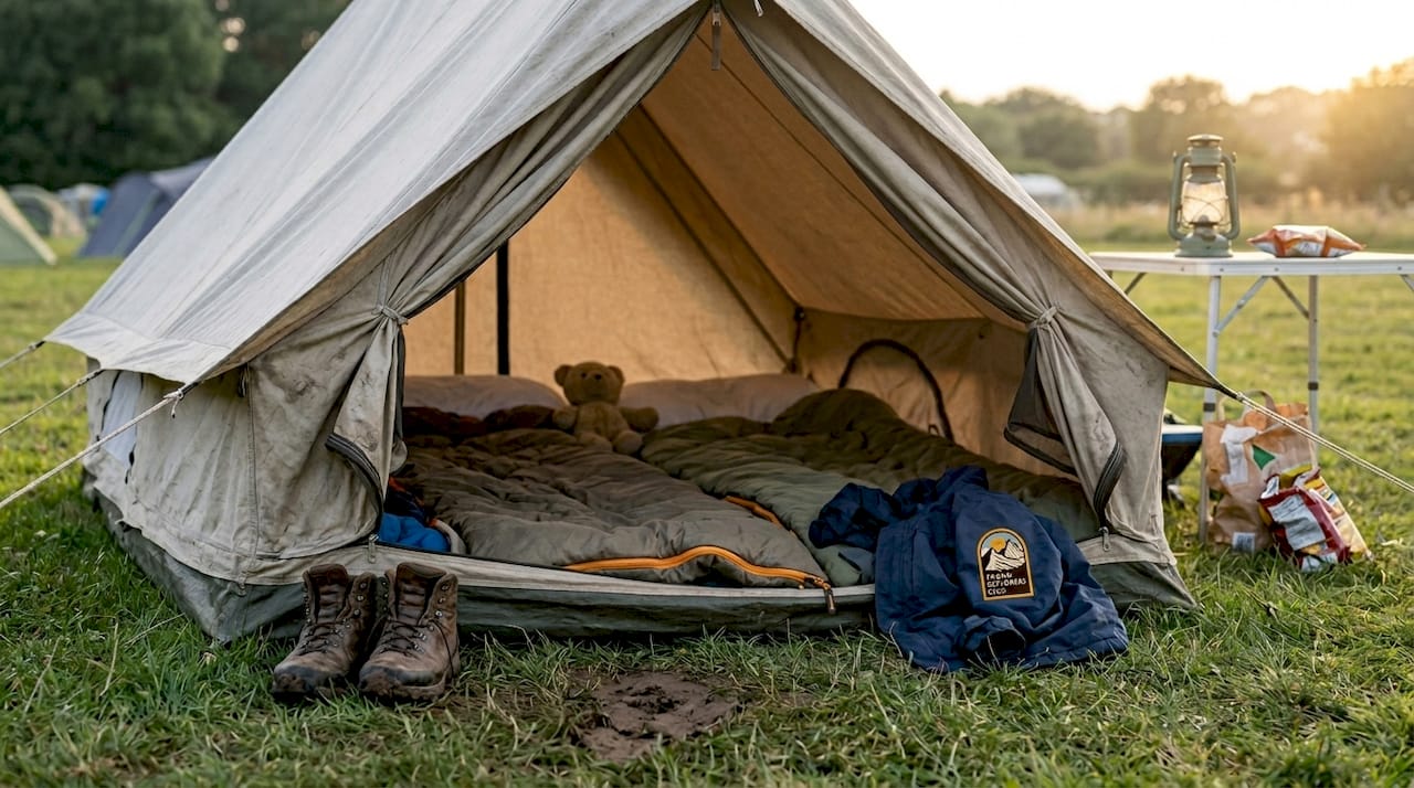 Spacious family tent with camping essentials