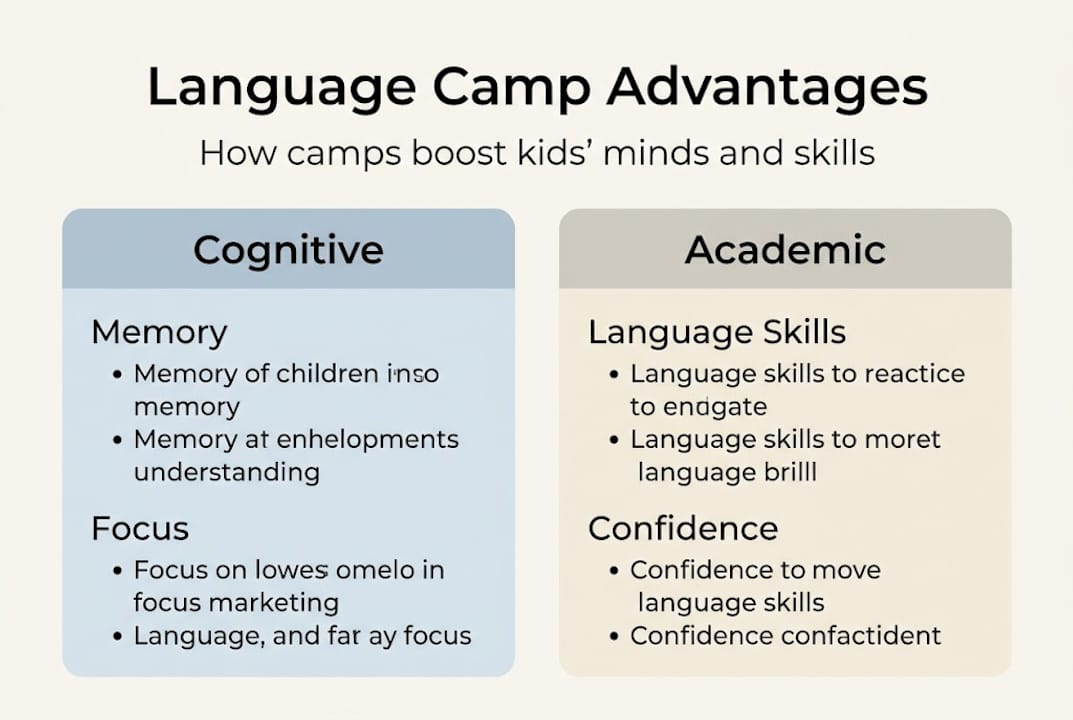 Infographic on language camp cognitive and academic benefits