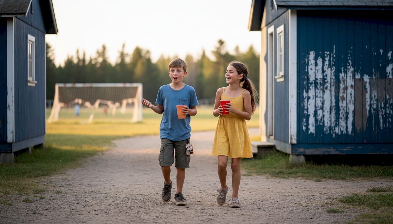 Camp friends chatting during language camp walk