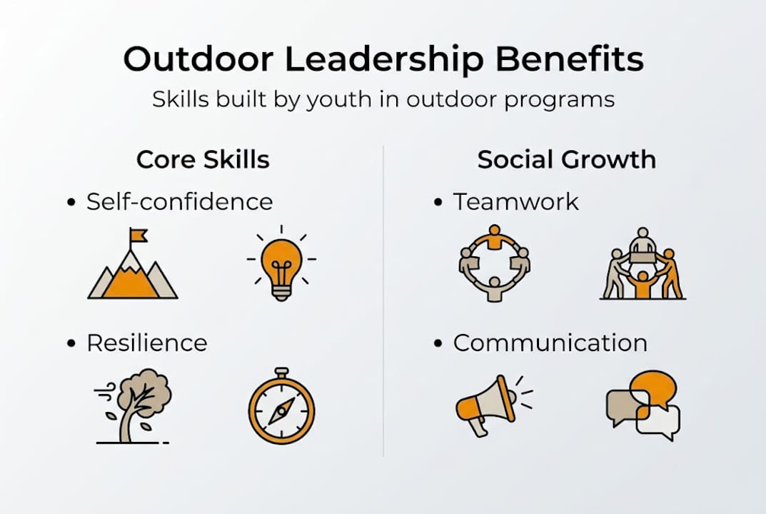 Infographic summarizing outdoor leadership youth benefits