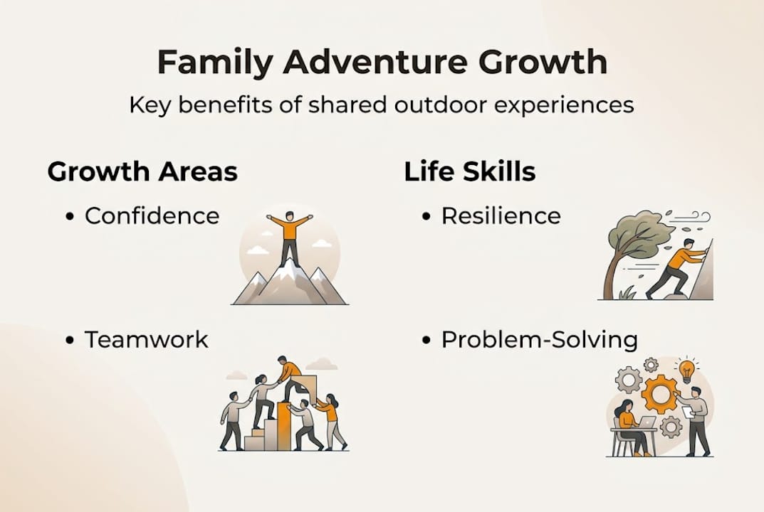 Infographic showing family adventure trip benefits