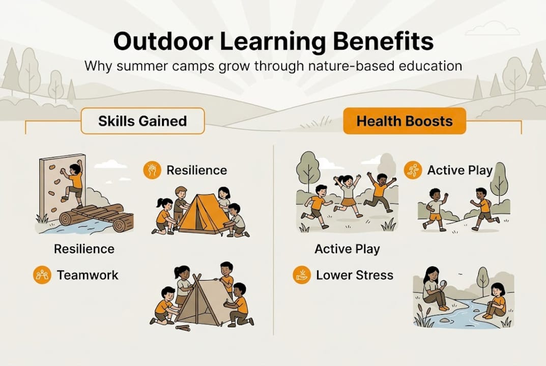 Infographic showing outdoor learning key benefits