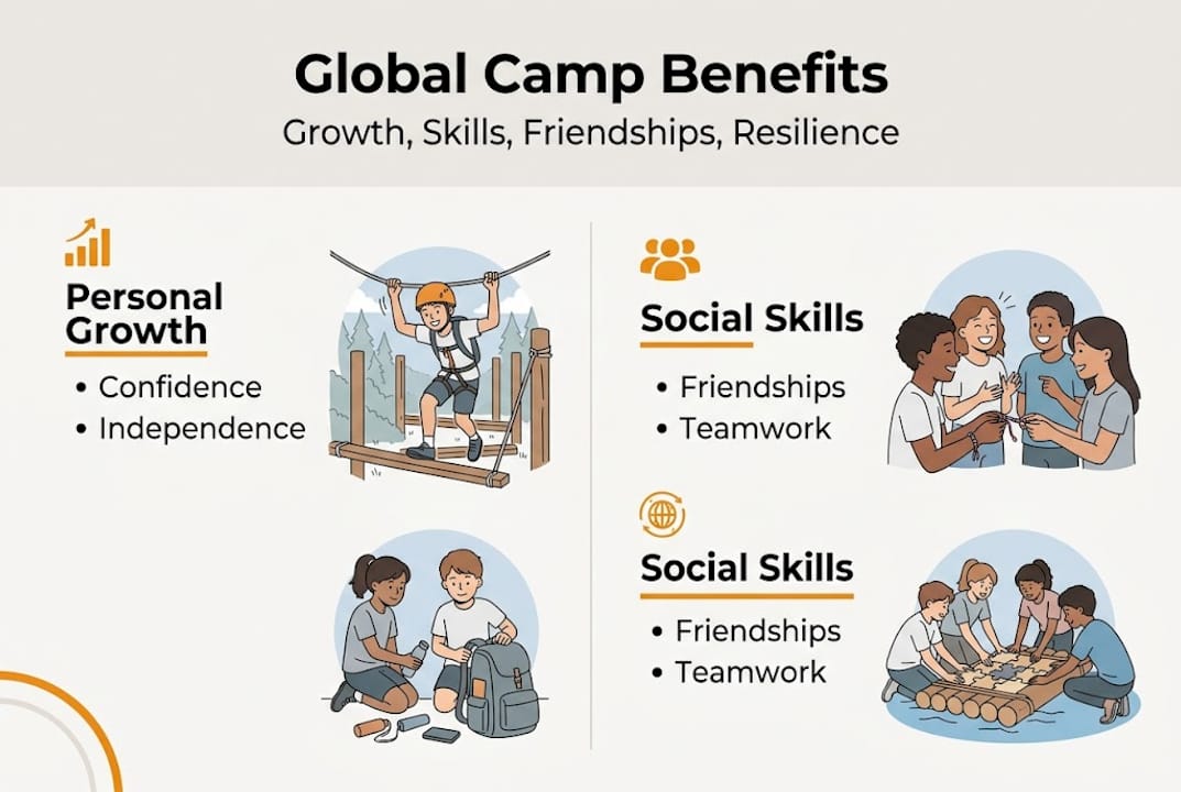 Infographic showing benefits of global camp communities