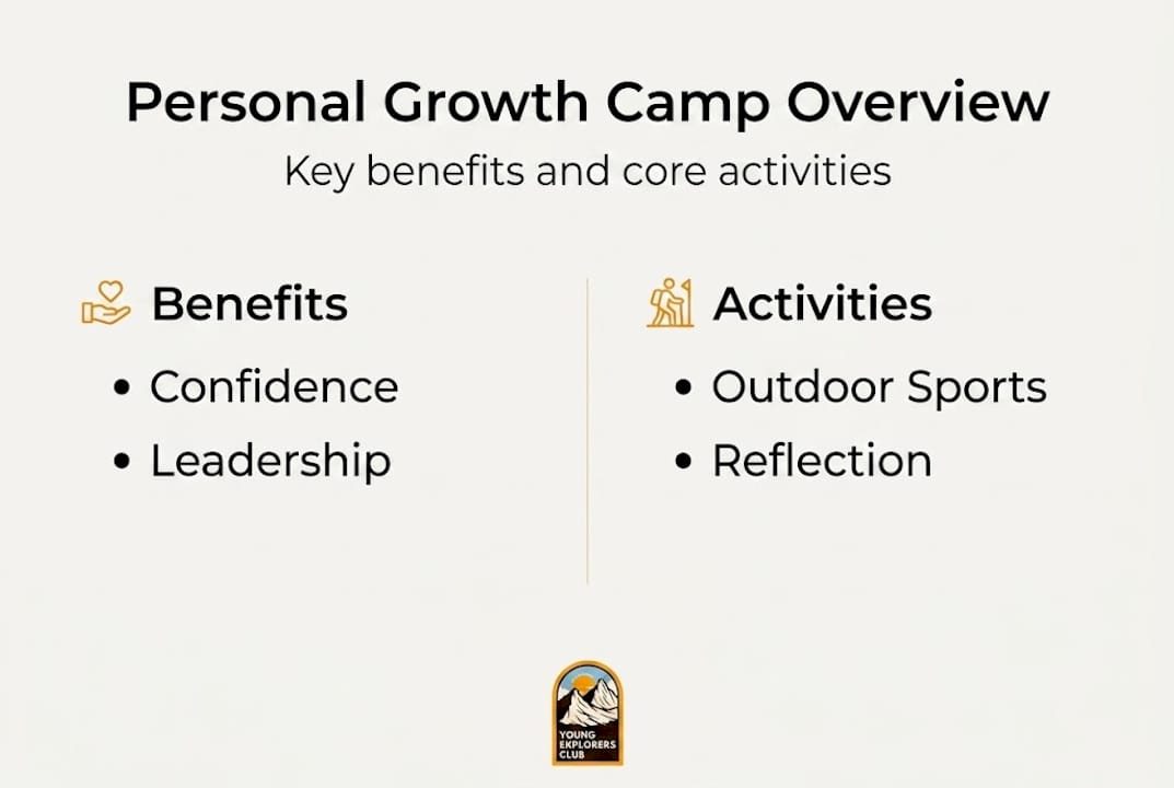 Infographic outlining camp benefits and activities