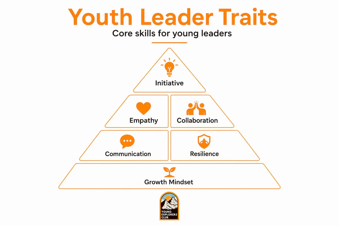 Definition of Youth Leadership: What It Really Means 4 Infographic pyramid of youth leader core traits