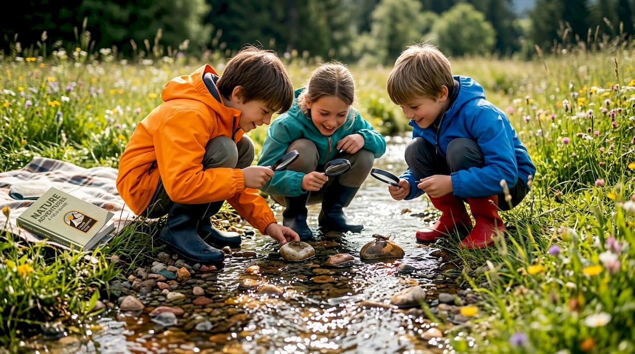Educational Travel Ideas for Families with Kids 8-17 2 Children exploring creek during natural science trip