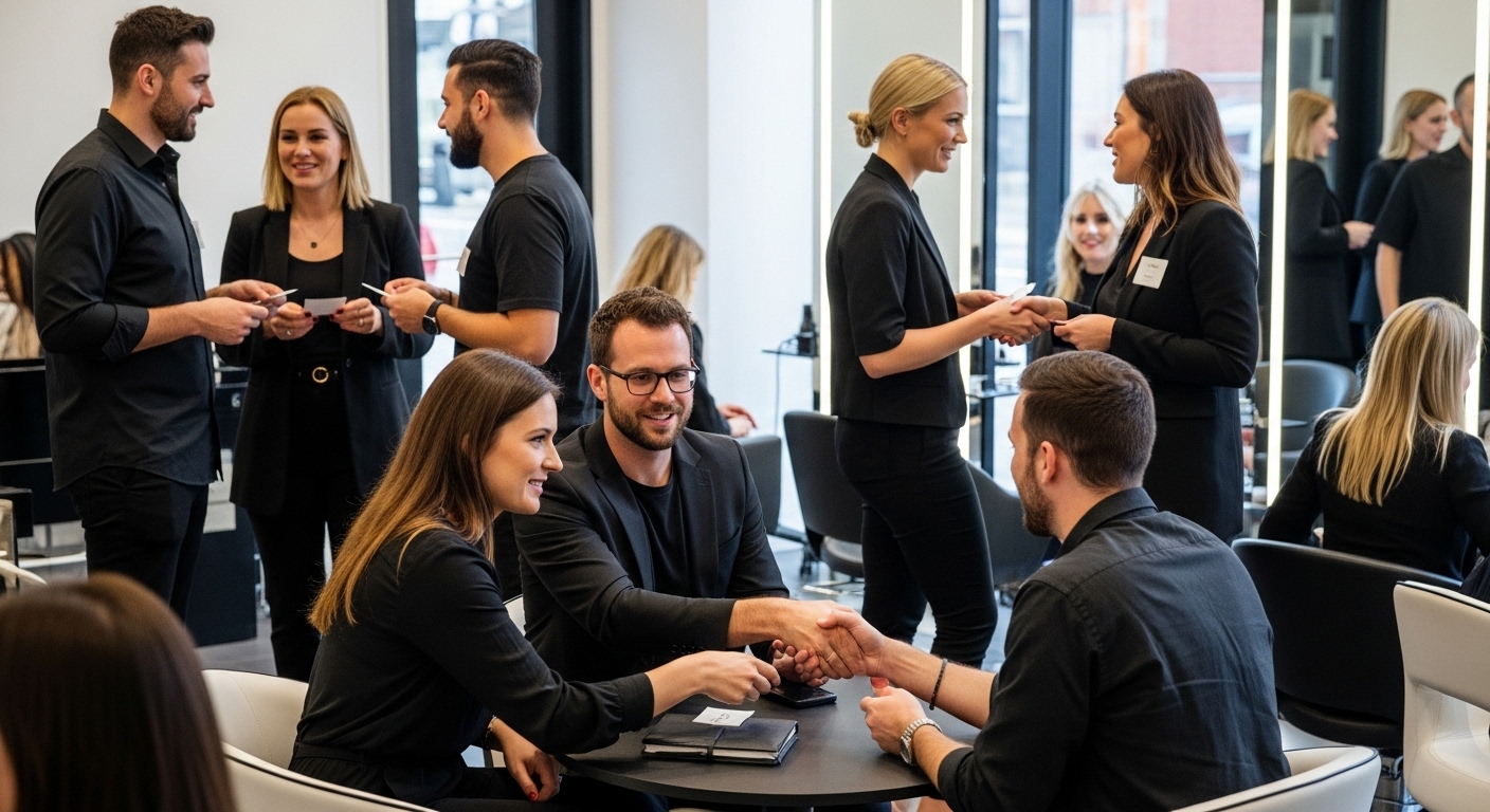salon networking, business professionals, collaboration