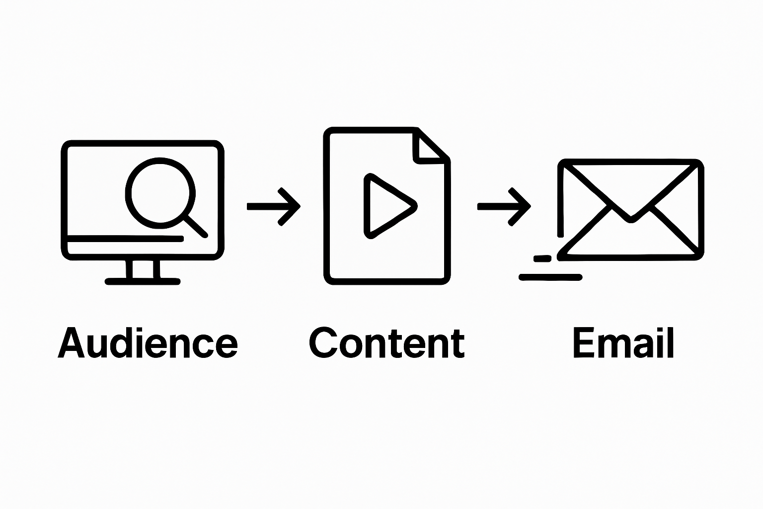 Simple three-step process: define audience, deliver content, automate emails.