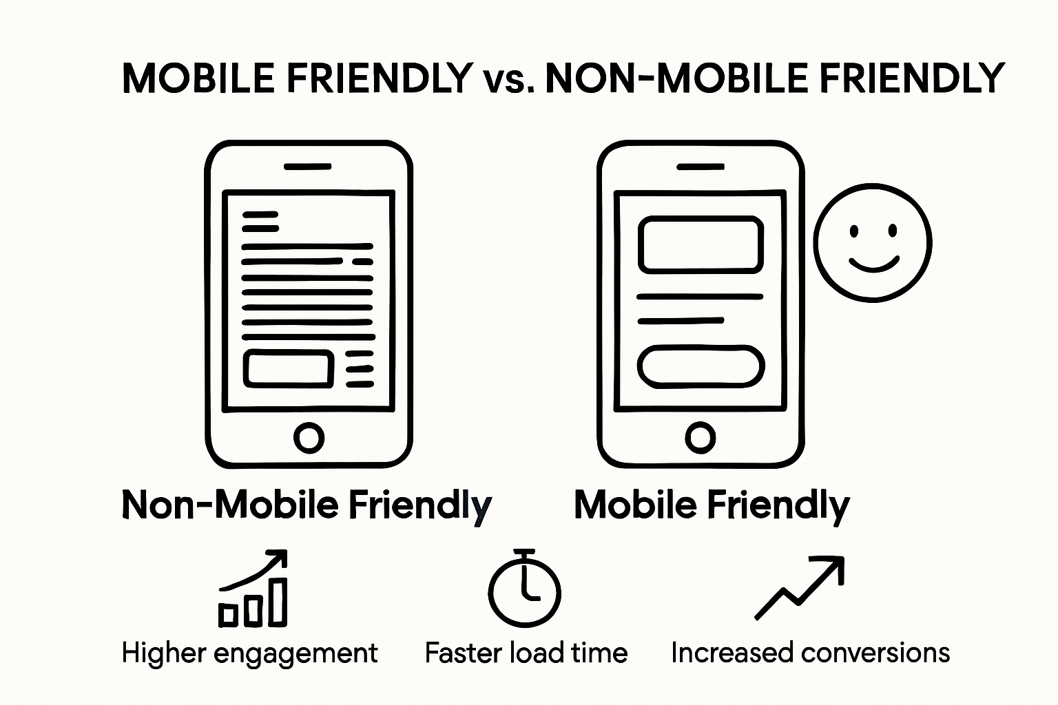 Visual comparison of mobile friendly vs non-mobile friendly website Visual comparison of mobile friendly vs non-mobile friendly website