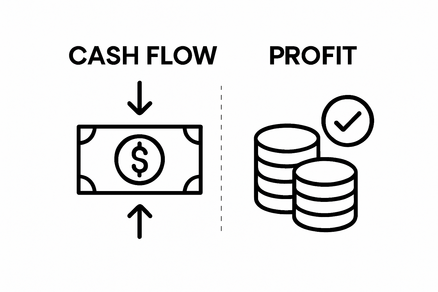 Comparison of cash flow and profitability concepts with icons