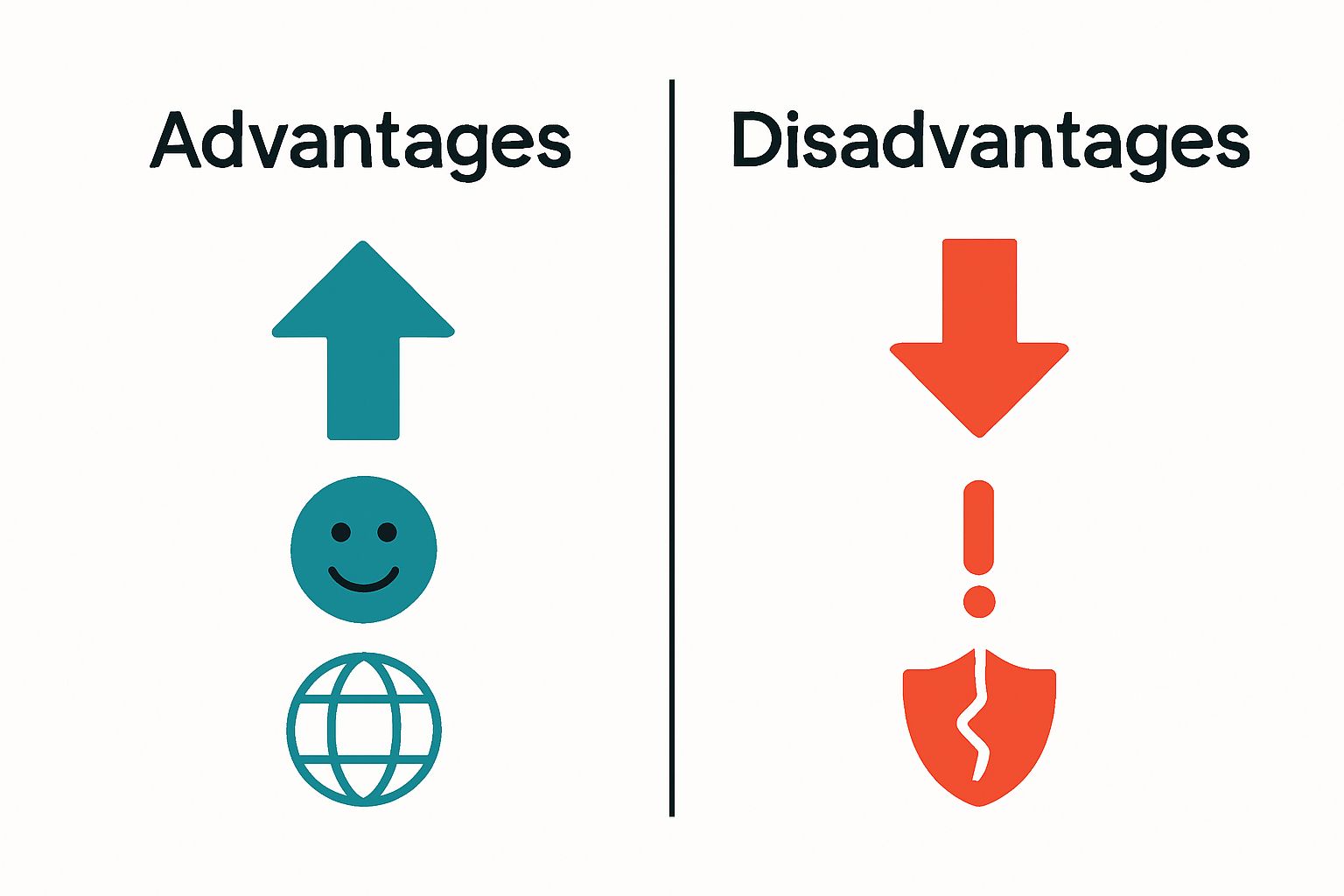 Infographic visually contrasts key advantages and disadvantages of social media marketing.