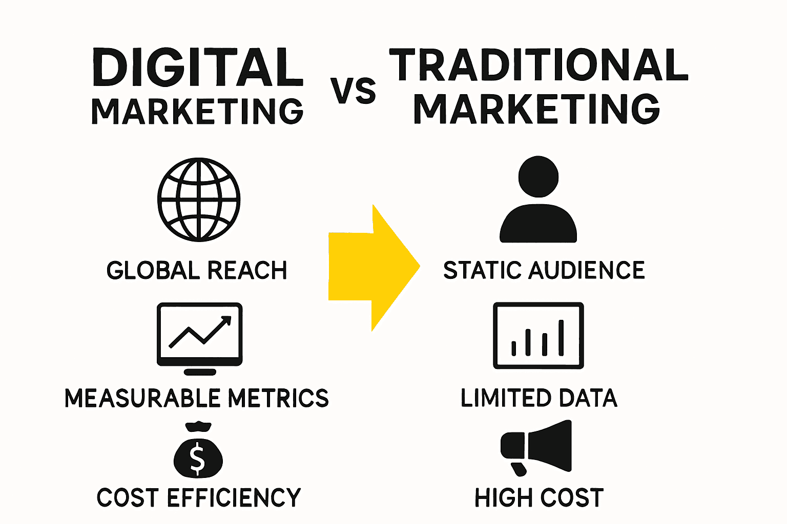 Infographic comparing digital marketing and traditional marketing features