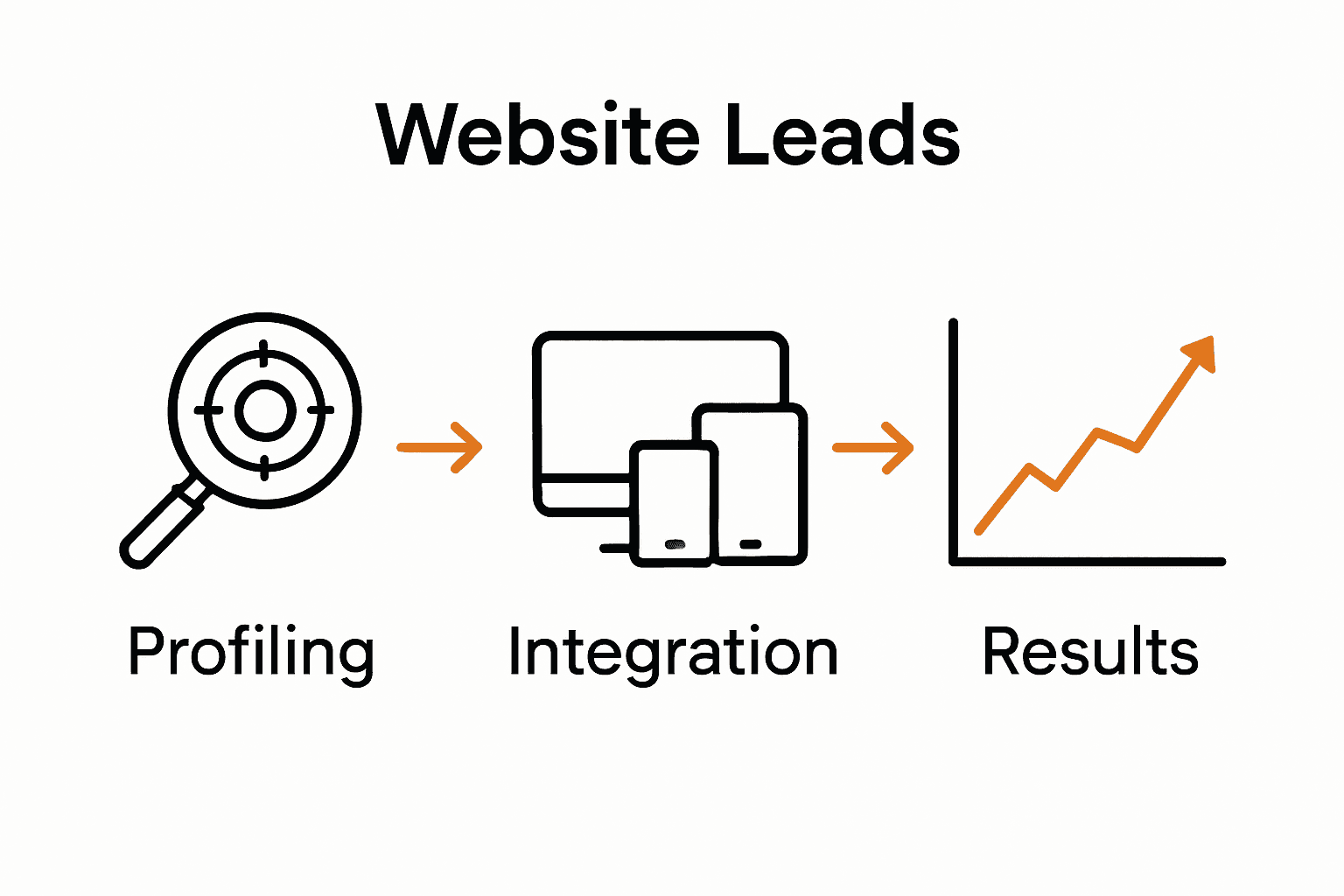 Infographic showing steps from lead profiling, to omnichannel integration, to increased website leads.