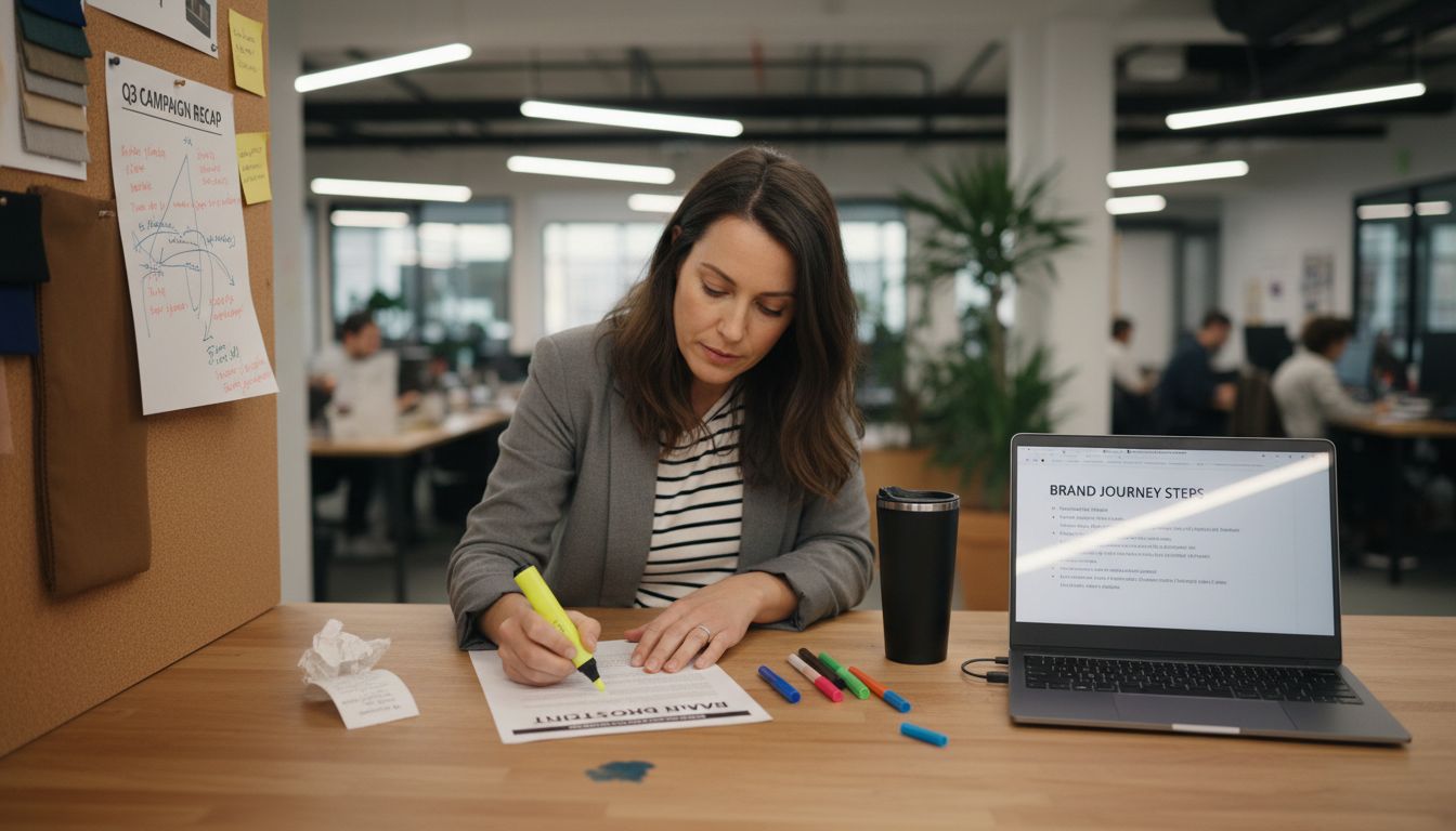 Brand manager highlighting brand story outline