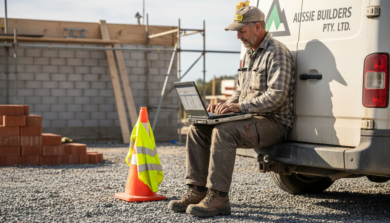 Contractor updating online job notes on site