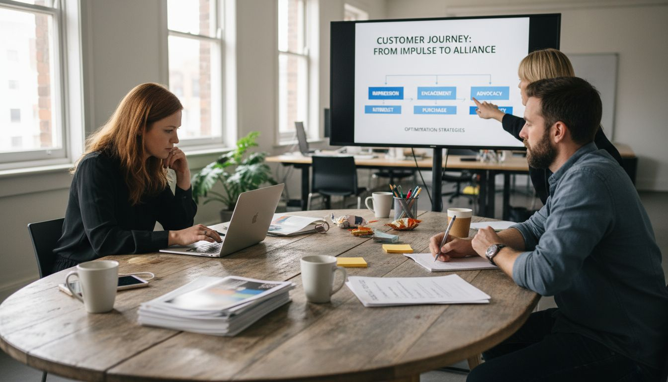 Marketing team planning sales funnel stages