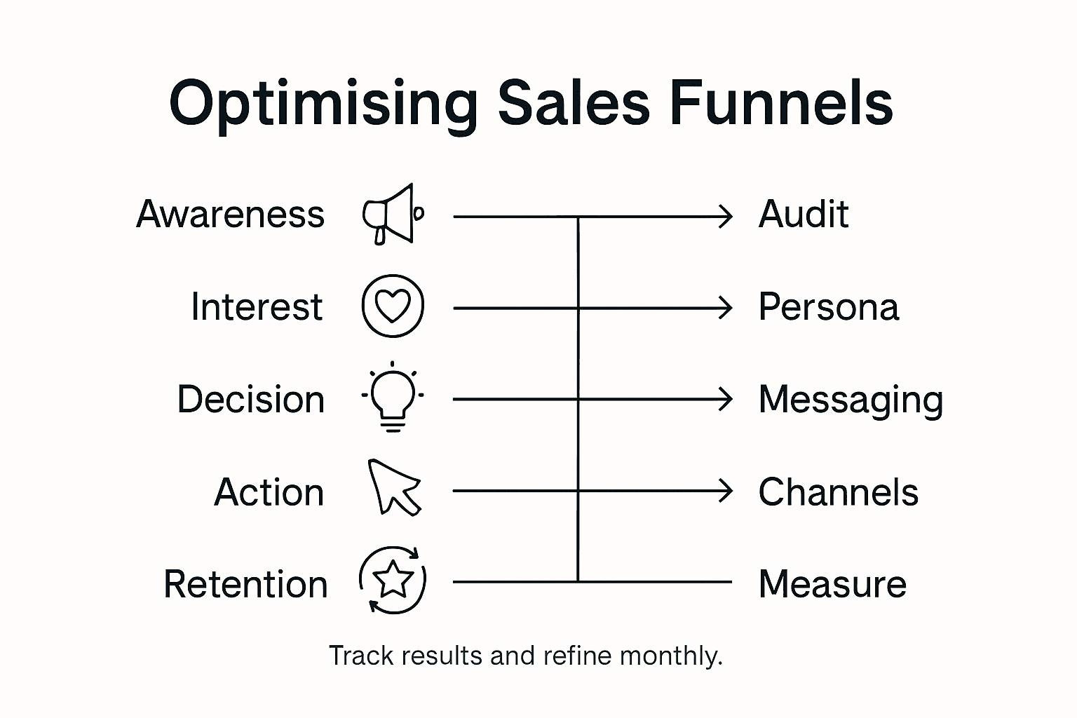 Infographic showing optimised sales funnel stages