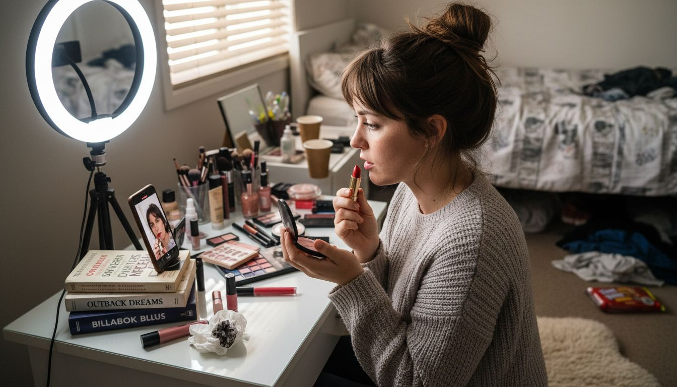 Micro influencer filming realistic makeup tutorial