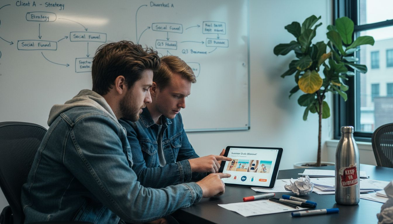 Team reviewing feed and carousel ad preview