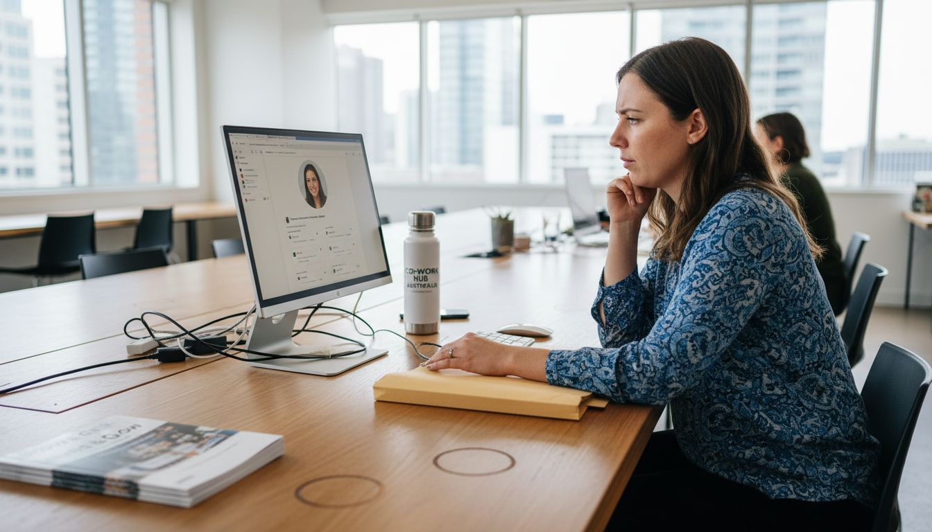 Professional edits social media profile in office